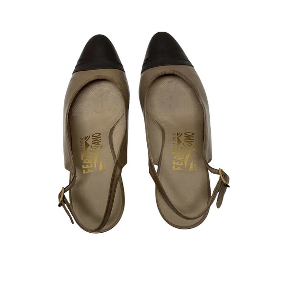 Vintage Salvatore Ferragamo Slingback Heels Size 7 Beige Black - Picture 9 of 9